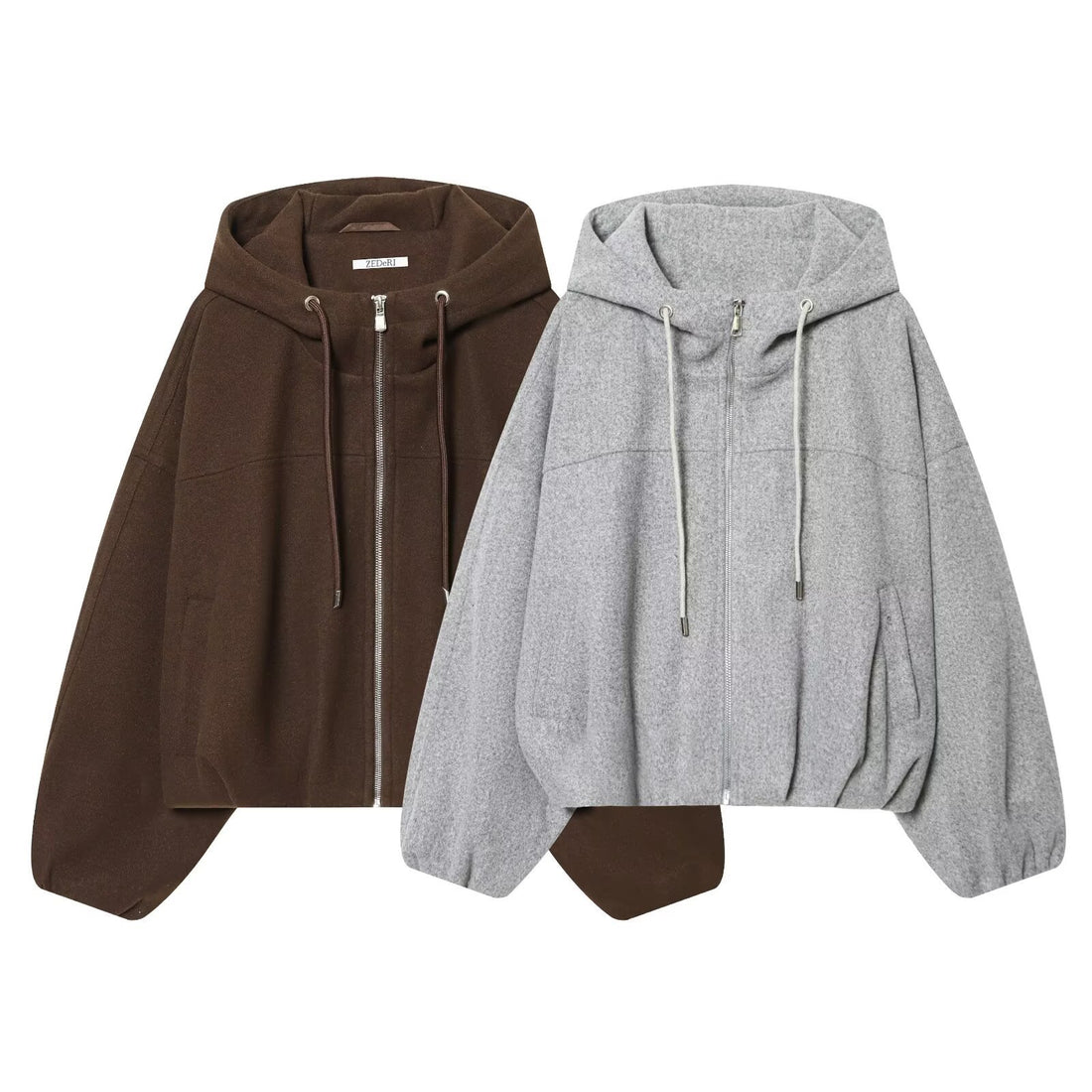 Damen Oversize-Wollmix-Kapuzenjacke mit Reißverschluss und Tunnelzug Echoarchiv
