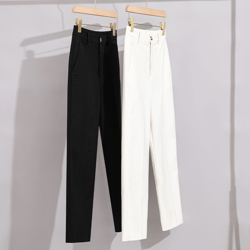 Damen Hochtaillierte gerade geschnittene Chino-Hose mit Bügelfalte Echoarchiv