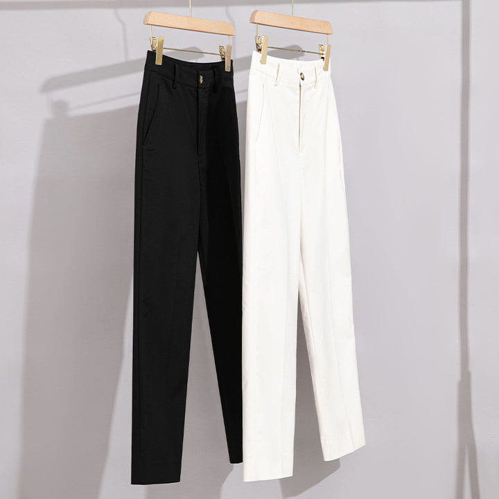 Damen Hochtaillierte gerade geschnittene Chino-Hose mit Bügelfalte Echoarchiv