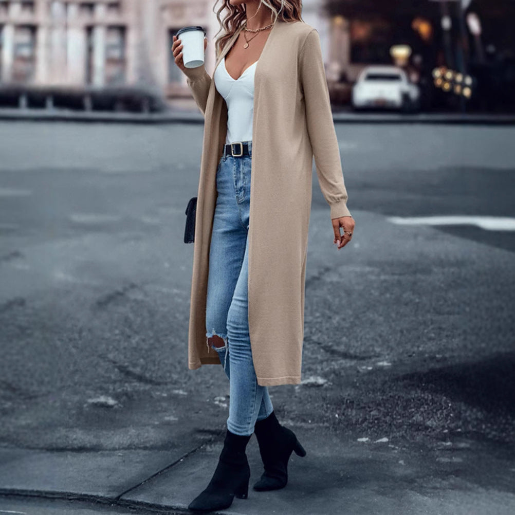 Damen nan langer Feinstrick-Cardigan im Duster-Stil mit offenem Fall und schmaler Ärmelpartie Echo Archiv