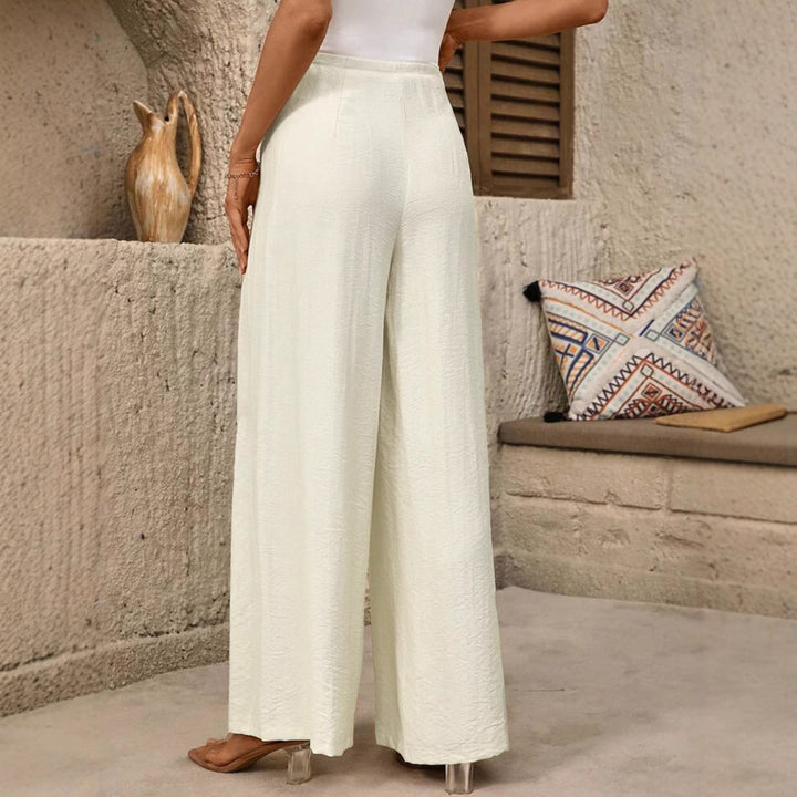 Damen High-Waist Palazzo-Hose mit weitem Bein, Bundfalten und Zierkettendetail – Avérine