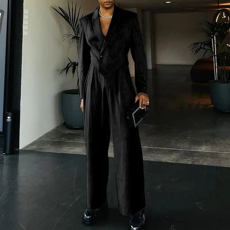 Damen nan Business-Set mit asymmetrischem Drapé-Blazer und Bundfaltenhose mit Gummibund Echo Archiv
