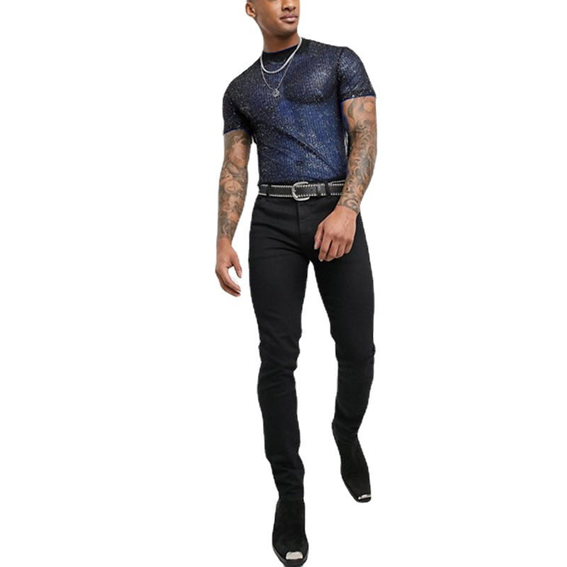 Herren Hochwertiges Mesh-T-Shirt mit glitzerndem Effekt Echoarchiv