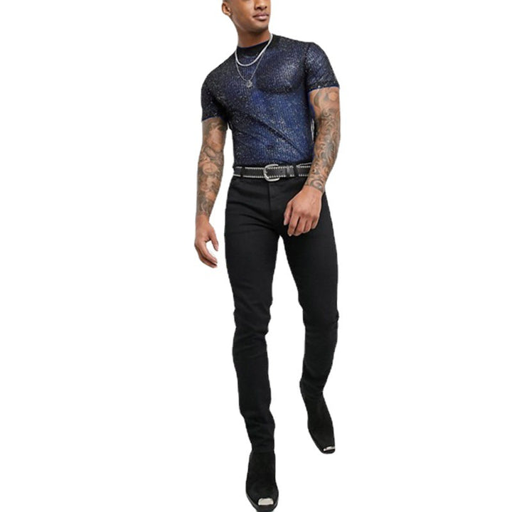 Herren Hochwertiges Mesh-T-Shirt mit glitzerndem Effekt Echoarchiv