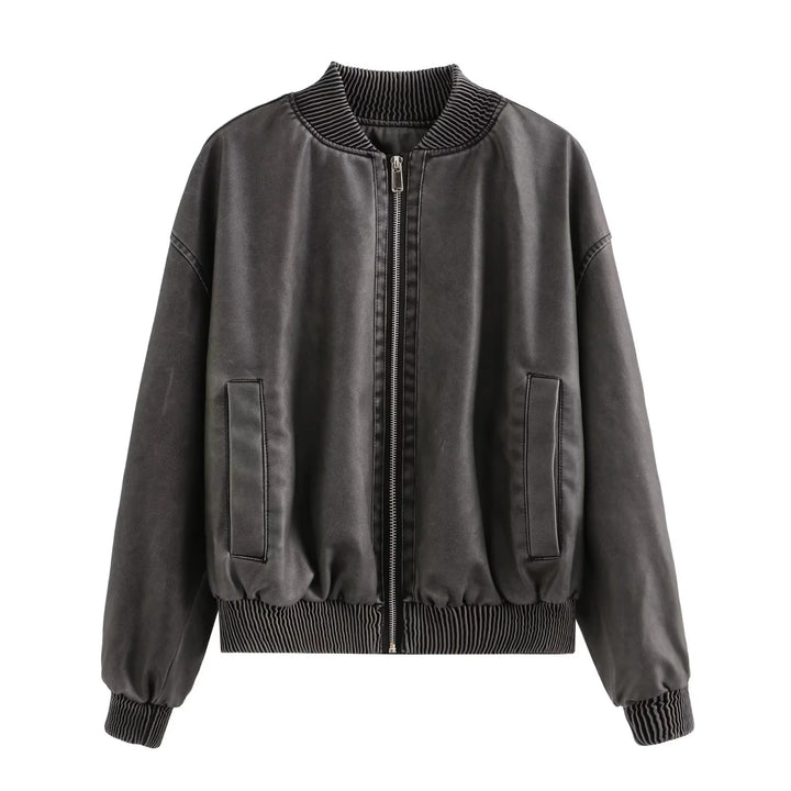 Damen nan oversized Bomberjacke in Lederoptik mit geripptem Stehkragen und Taillenbündchen Echo Archiv