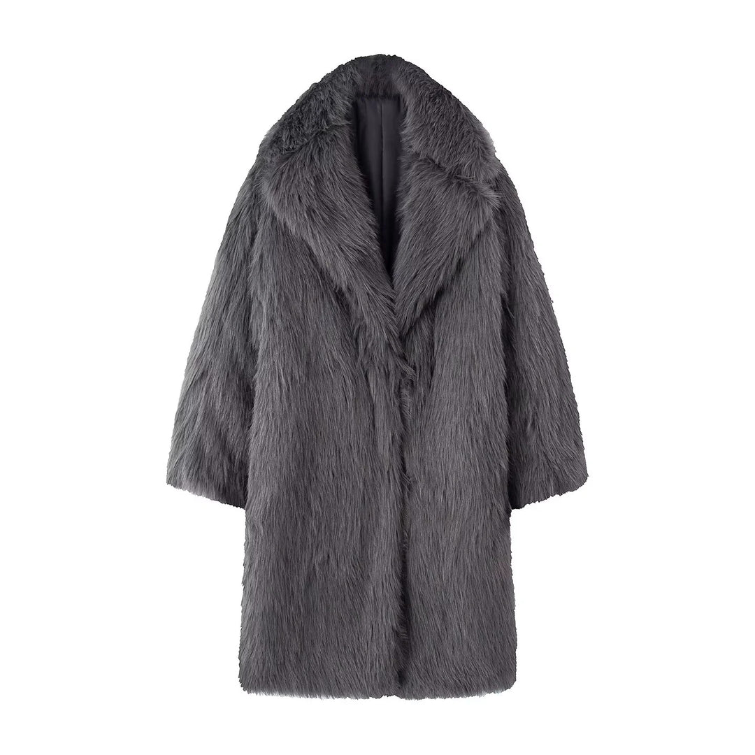 Damen nan langer kuscheliger Kunstfellmantel mit voluminösem Schalkragen und Oversize‑Silhouette Echo Archiv