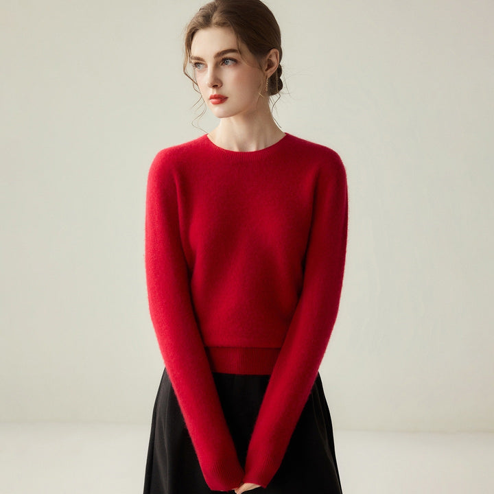 Damen Leichter Rundhalspullover aus Kaschmir‑Look mit extrafeinem Flor und geripptem Saum Echoarchiv