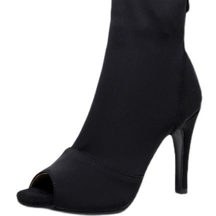 Damen Offene Zehenstiefelette mit Stretchschaft und schmalem Stilettoabsatz Echo Archiv