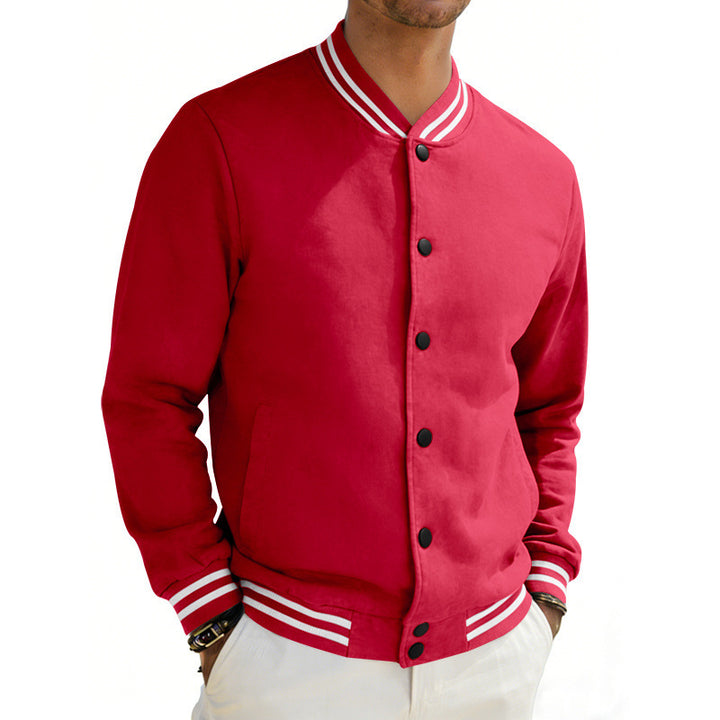 Herren Varsity-Bomberjacke aus Sweat mit gestreiftem Rippkragen – Brevano