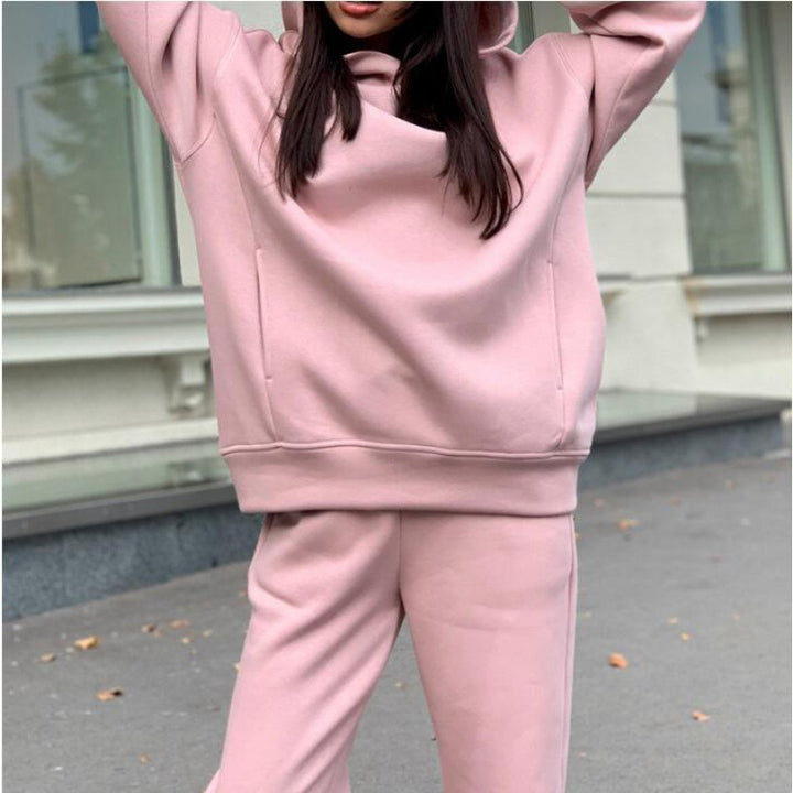 Damen Oversize-Kapuzen-Sweatshirt und Jogginghose Set mit Fleece-Innenseite und elastischen Bündchen – Auréline