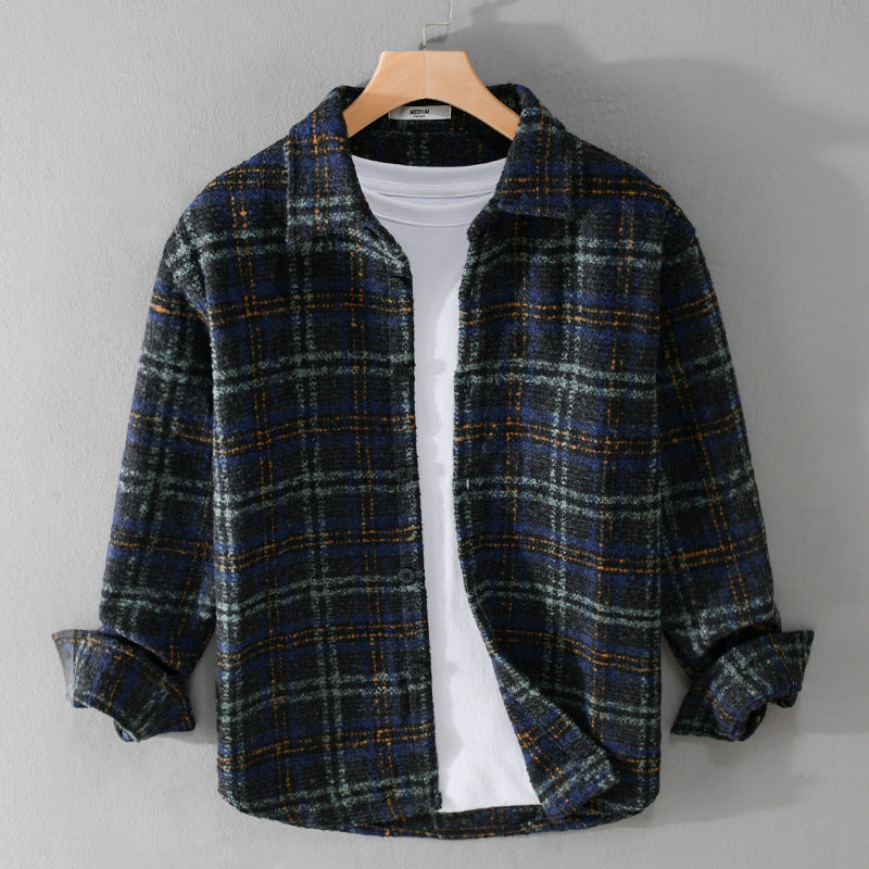 Herren Bouclé-Overshirt im Hemdjackenstil mit Kentkragen und Karomuster Echoarchiv