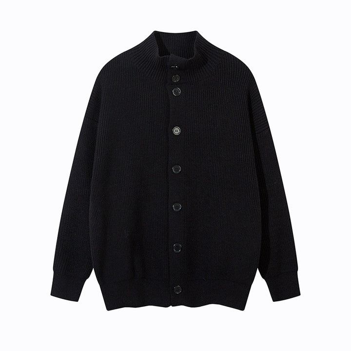 Unisex Oversize-Strickjacke mit Stehkragen und durchgehender Knopfleiste Echoarchiv