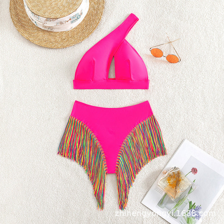 Damen Einseitiger Bikini mit fransigem Saum Echo Archiv