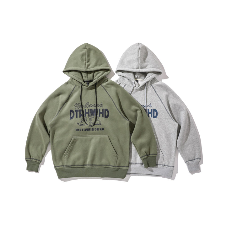 Unisex Oversize Kapuzenpullover mit Raglannähten, Kängurutasche und Vintage-Print Echoarchiv