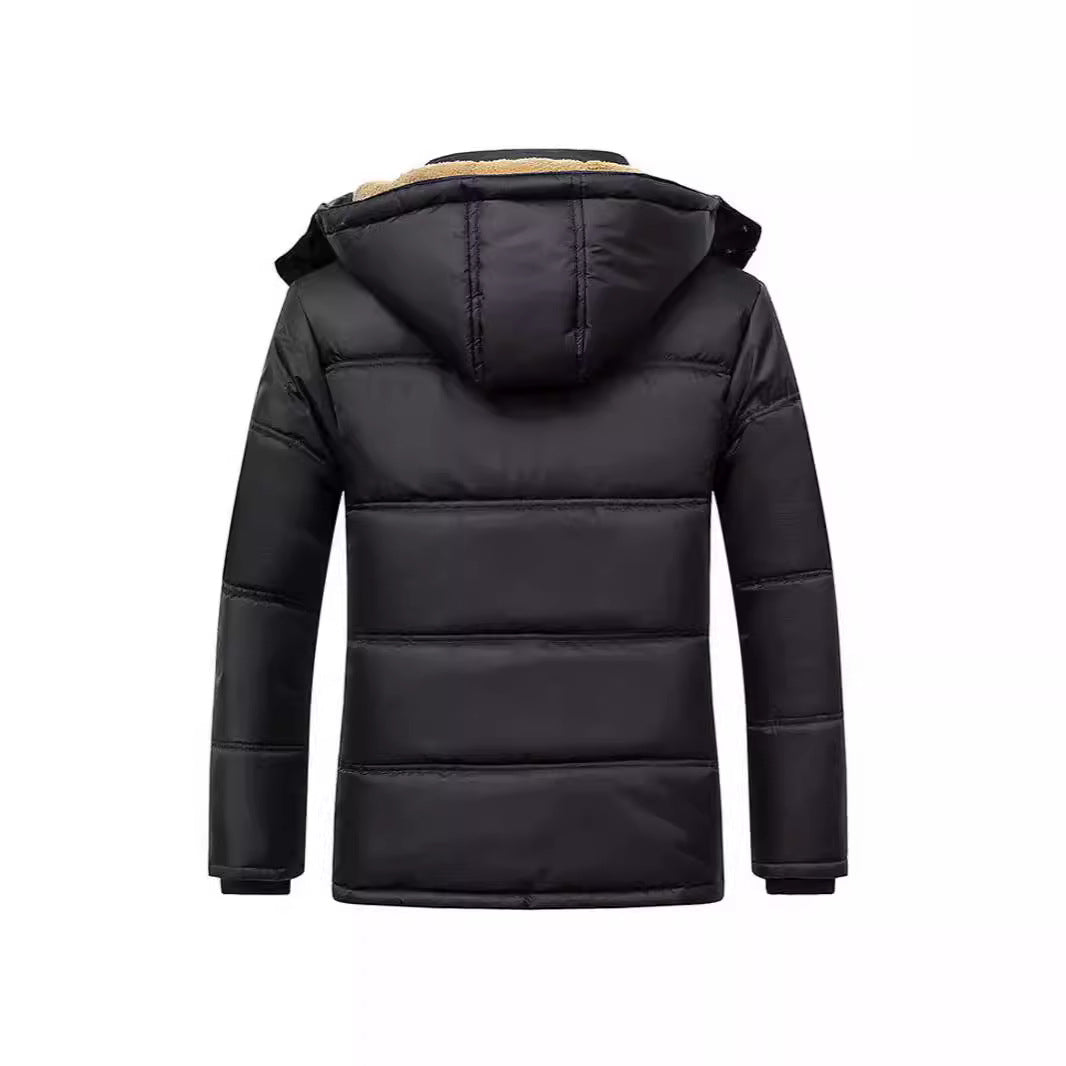 Herren Langer Thermoisolierter Steppparka mit Teddy-Innenfutter, Kapuze und Klappentaschen Echoarchiv