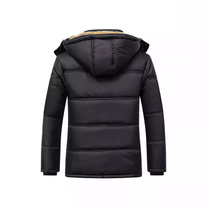 Herren Langer Thermoisolierter Steppparka mit Teddy-Innenfutter, Kapuze und Klappentaschen Echoarchiv