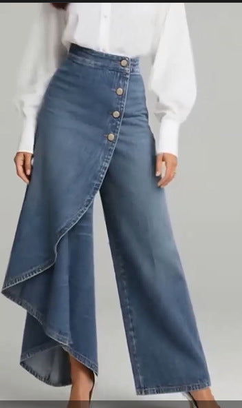 Damen Denim-Rock mit asymmetrischem Schnitt und Knopfdetails Echo Archiv