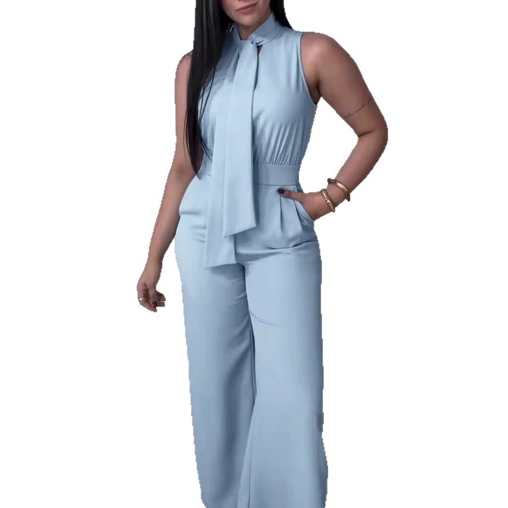 Damen eleganter Jumpsuit mit fließendem Schnitt und bindbarem Kragen Echo Archiv
