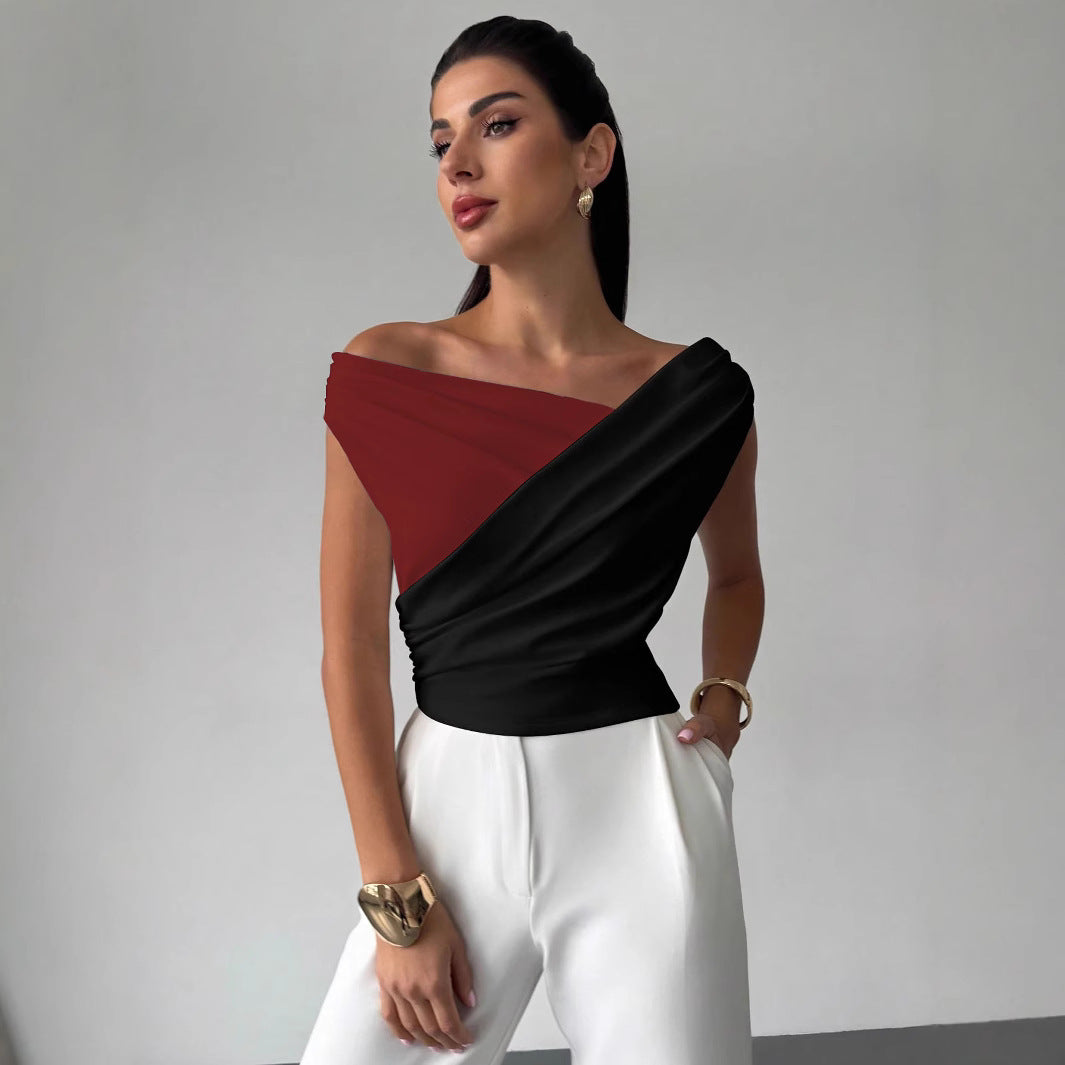 Damen nan elegantes asymmetrisches Drapiertop mit überkreuzter Vorderpartie und figurbetonter Taille Echo Archiv