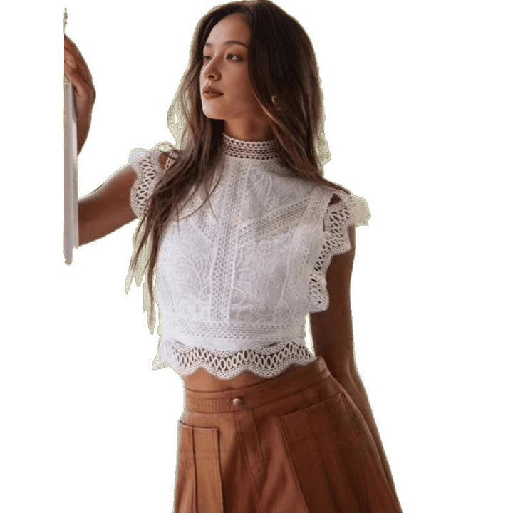 Damen Spitze Detail kurze Bluse Echoarchiv