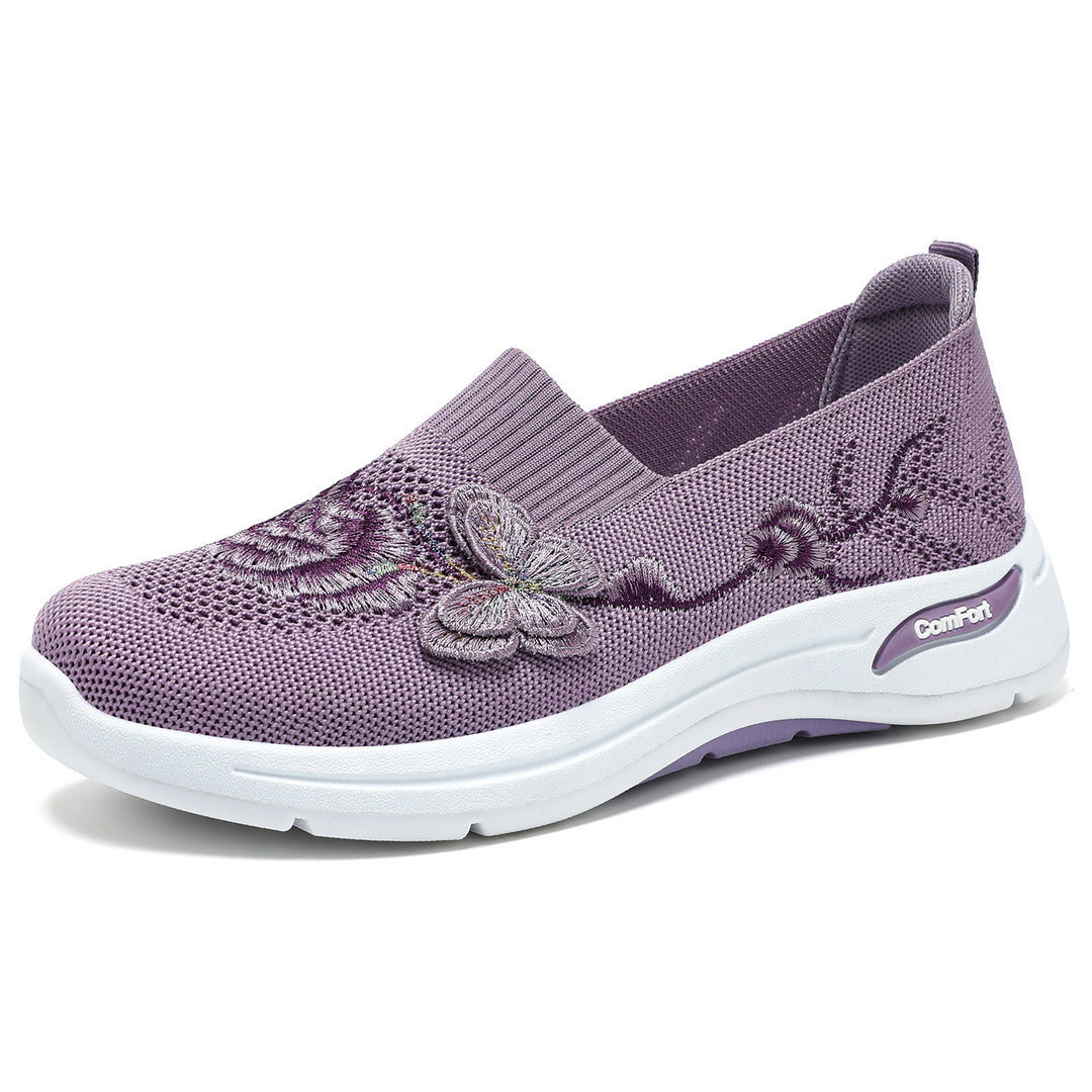 Damen nan gestrickter Slip-On Slipper mit 3D-Blumenstickerei und ergonomischer Komfort-Zwischensohle Echo Archiv