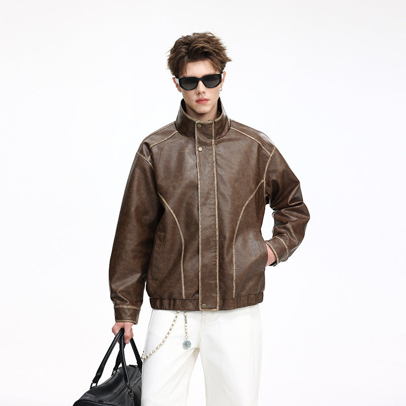 Herren Lederjacke im Vintage-Bomberstil mit Stehkragen Echo Archiv