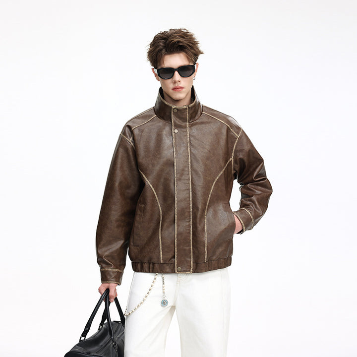 Herren Lederjacke im Vintage-Bomberstil mit Stehkragen Echo Archiv