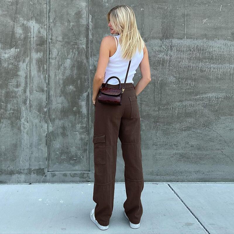 Damen Hochtaillierte Relaxed-Cargo-Hose mit weitem Bein und Knieabnähern Echo Archiv