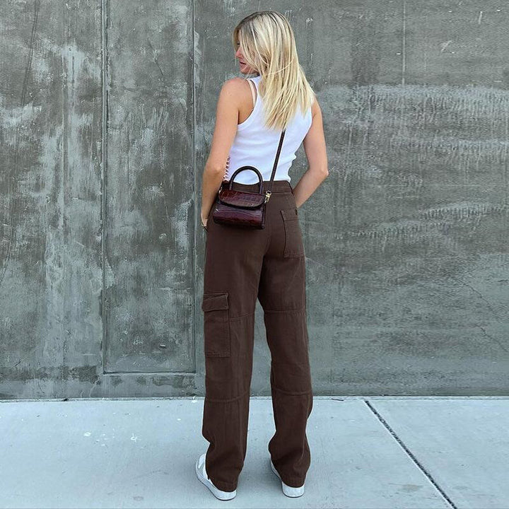 Damen Hochtaillierte Relaxed-Cargo-Hose mit weitem Bein und Knieabnähern Echo Archiv