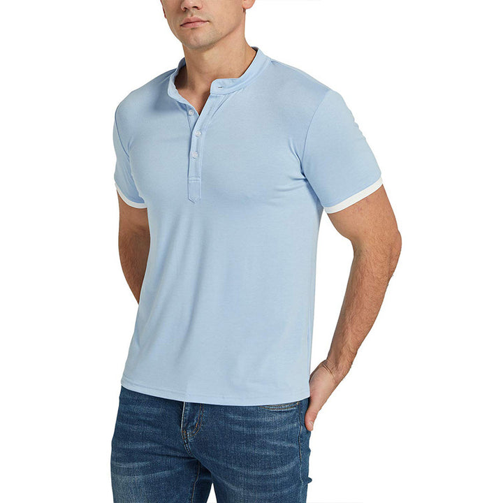 Herren Kurzarm-Henley-Shirt mit modischem Stehkragen und kontrastierenden Akzenten Echoarchiv