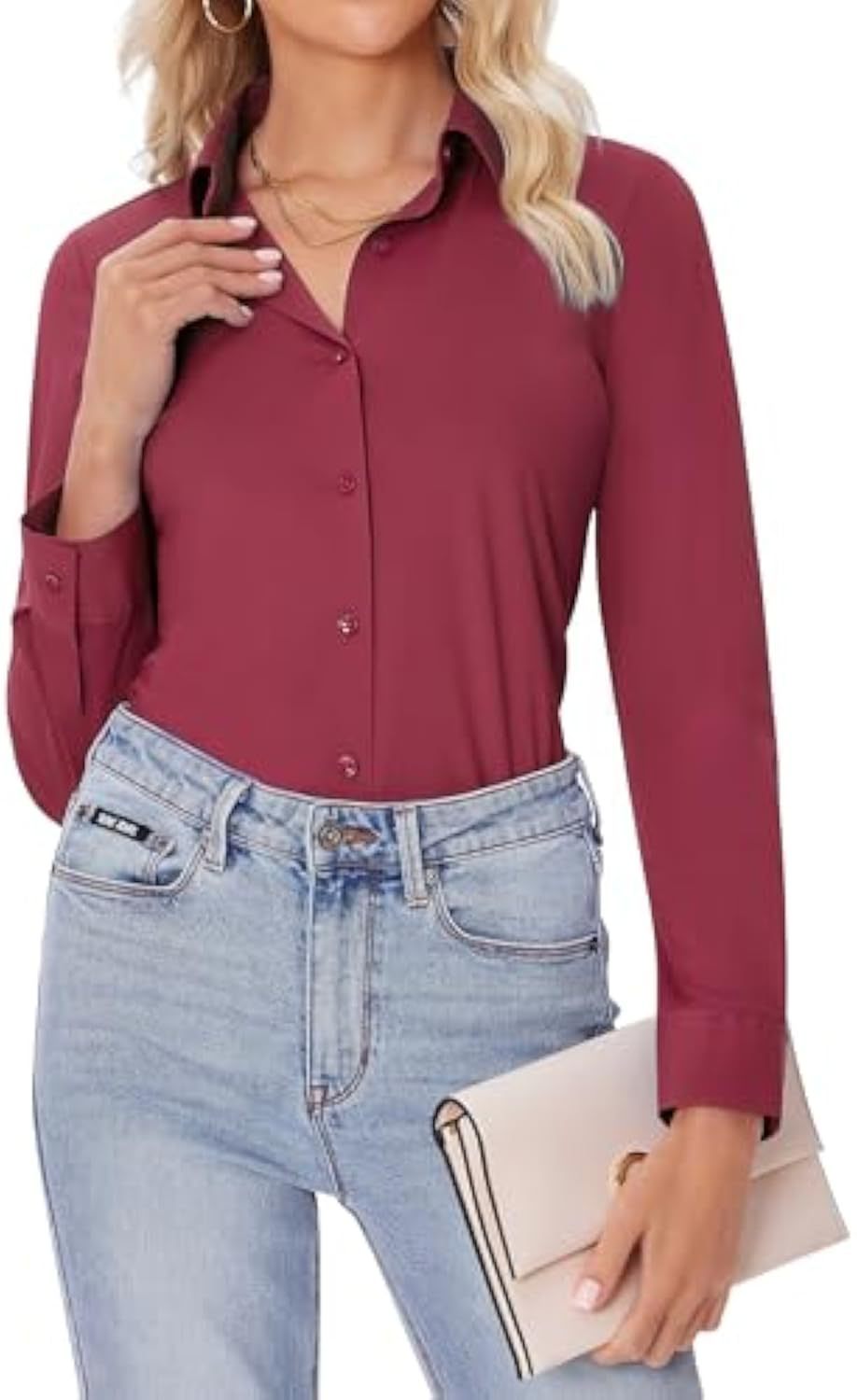 Damen Klassische Viskose-Stretch Hemdbluse mit Kentkragen und Manschetten – Maréline