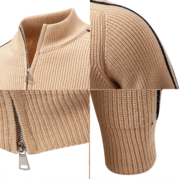 Herren nan Reißverschluss-Strickjacke mit Stehkragen, strukturierter Rippenoptik und kontraststreifen Echo Archiv