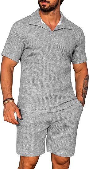 Herren lässiges Kurzarm-Set mit modischem Design und strukturiertem Oberteil Echoarchiv
