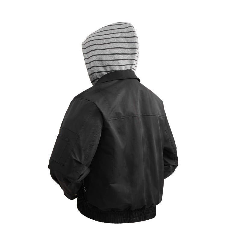 Leichte Bomberjacke für Herren mit gestreifter Kapuzen-Innenjacke, elastischem Saum und Utility-Arm-Tasche – Brevano