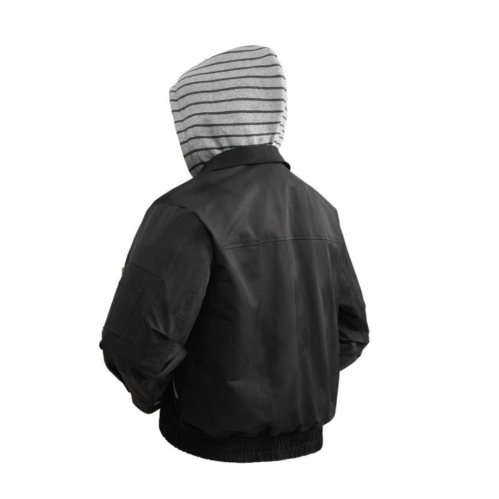 Leichte Bomberjacke für Herren mit gestreifter Kapuzen-Innenjacke, elastischem Saum und Utility-Arm-Tasche – Brevano