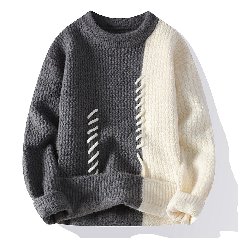 Unisex nan strukturierter Strickpullover mit asymmetrischem Zweifarbdesign und dekorativer Ziernaht Echo Archiv