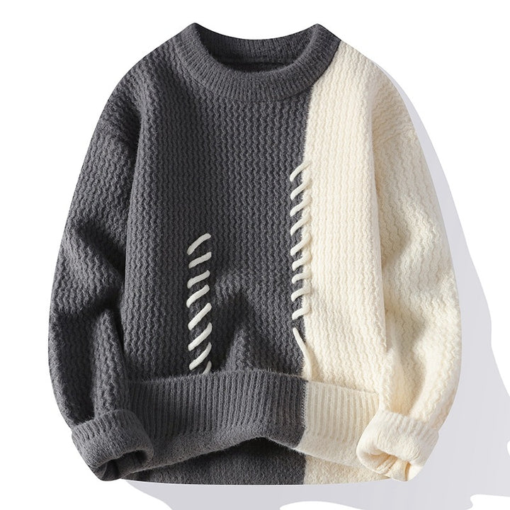 Unisex nan strukturierter Strickpullover mit asymmetrischem Zweifarbdesign und dekorativer Ziernaht Echo Archiv