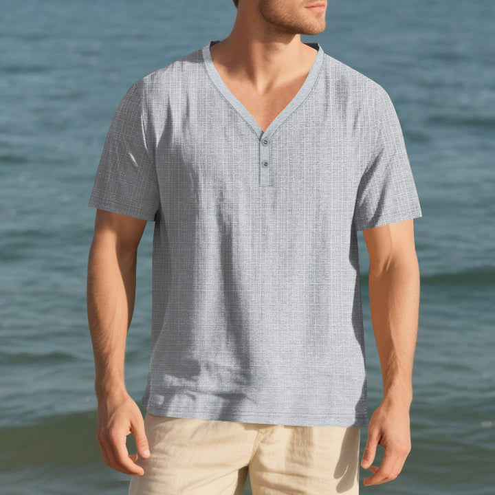 Herren lässiges Kurzarm-Henley-Shirt mit strukturierter Oberfläche Echoarchiv