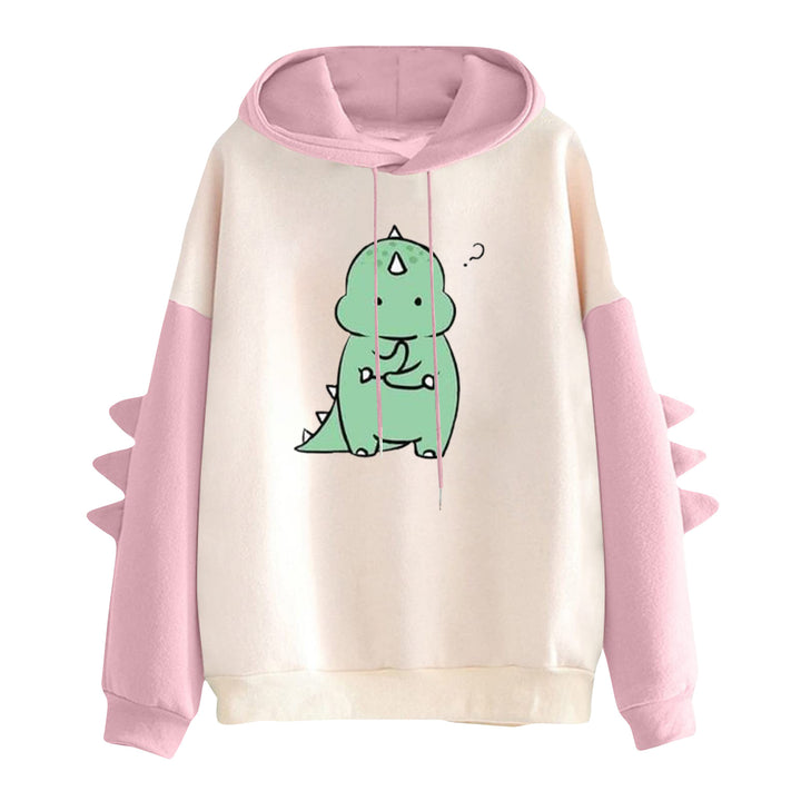 Damen Kapuzenpullover mit niedlichem Dinosaurier-Print und dreidimensionalen Ärmeldetails – Auréline