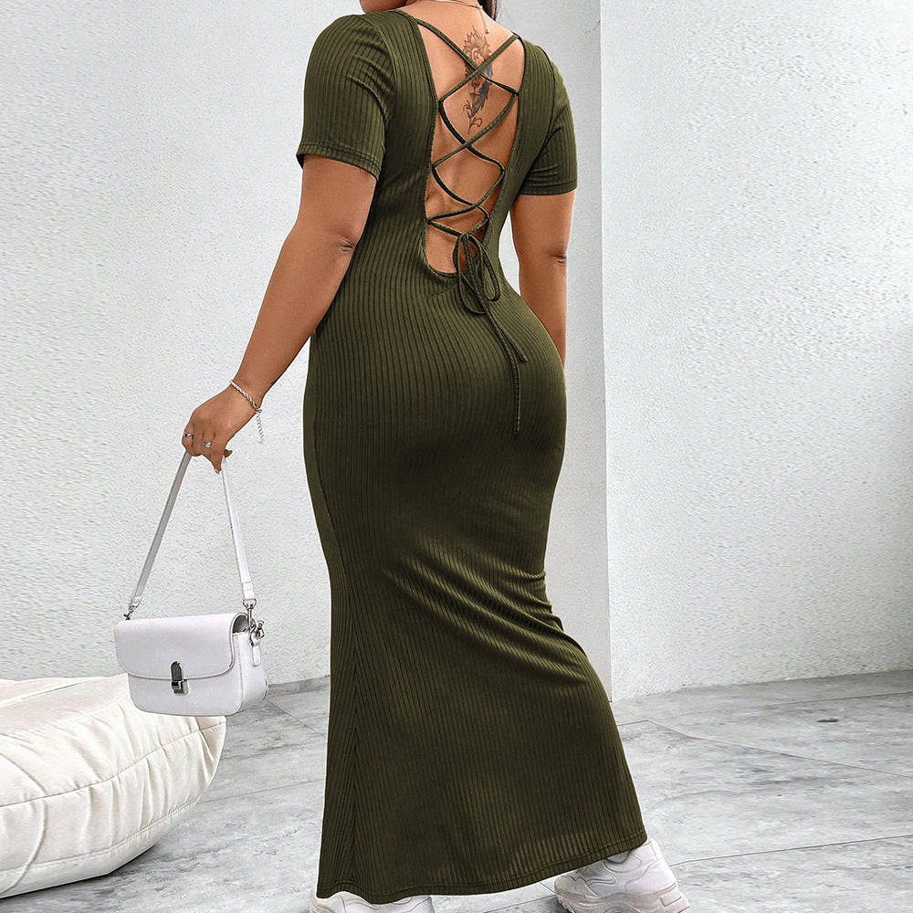Damen figurbetontes Maxikleid mit quadratischem Ausschnitt aus Rippstrick Echo Archiv