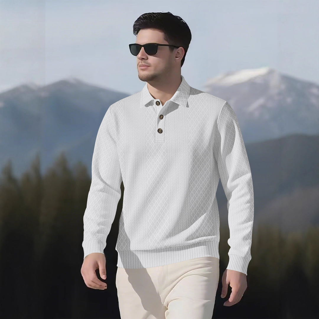Herren Langarm-Polohemd mit strukturiertem Design und modischen Knöpfen Echoarchiv