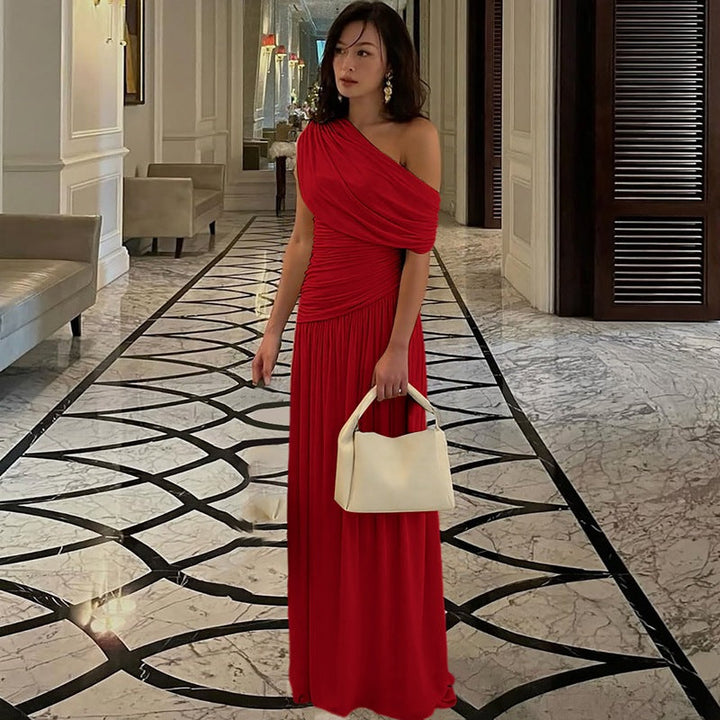 Damen Elegantes asymmetrisches Maxikleid mit Raffungen Echoarchiv