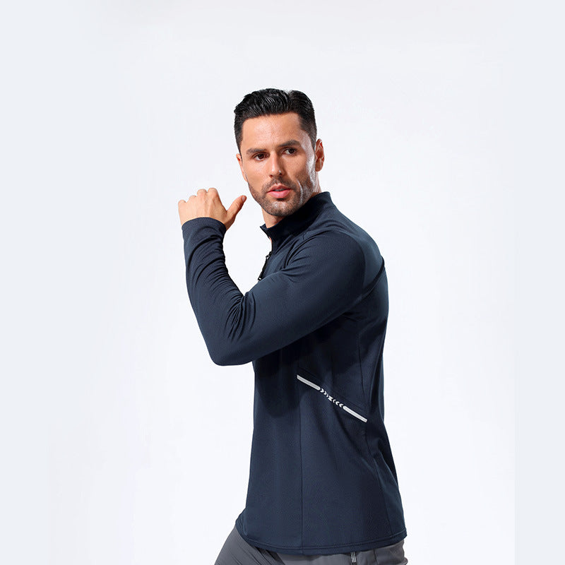 Herren Leichtes Sportliches Langarm-Poloshirt mit kurzem Reißverschluss und Stehkragen Echoarchiv