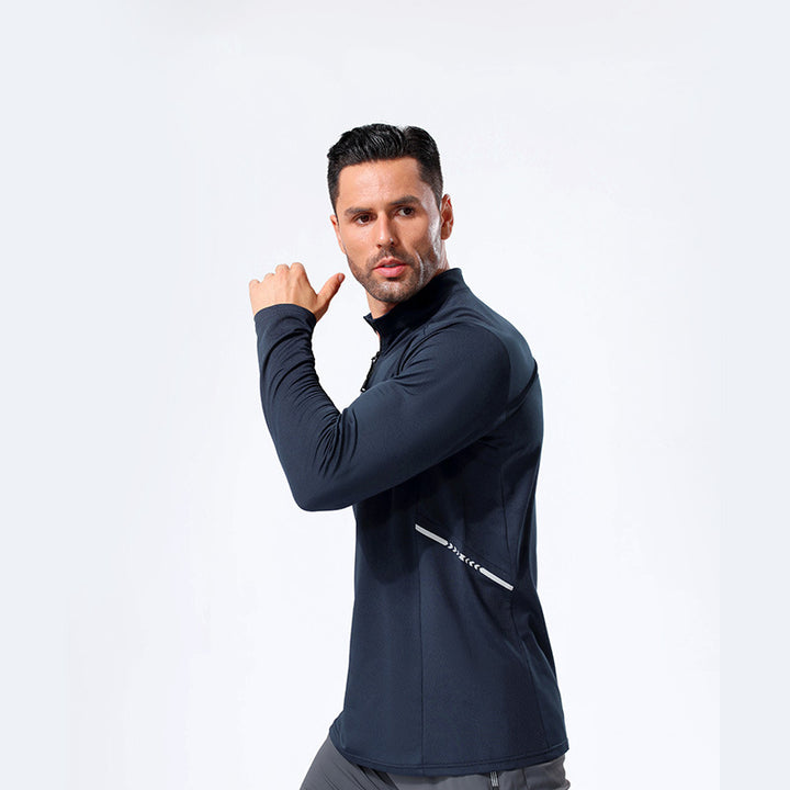Herren Leichtes Sportliches Langarm-Poloshirt mit kurzem Reißverschluss und Stehkragen Echoarchiv