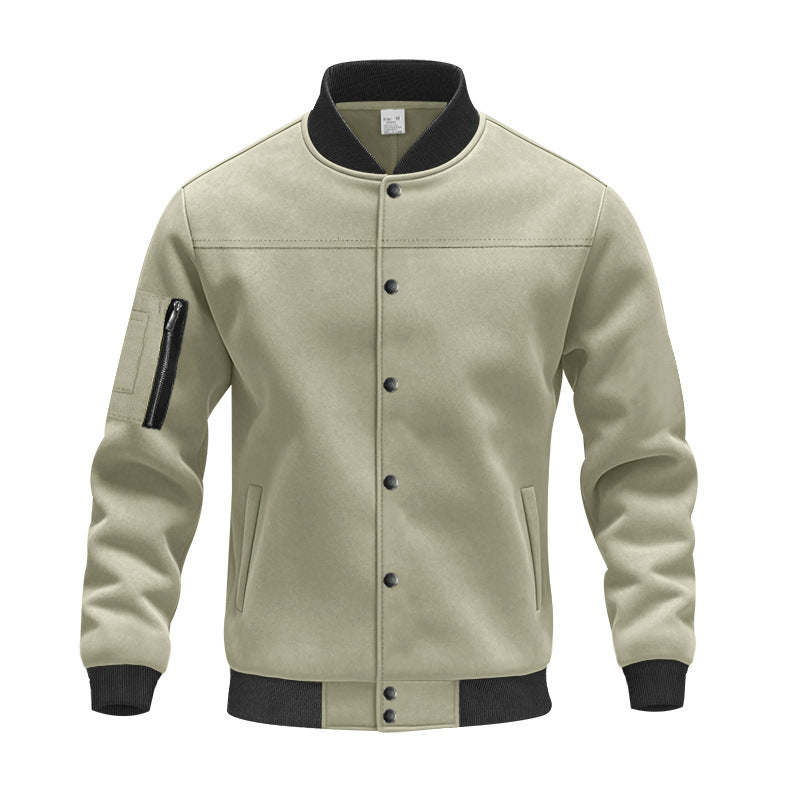 Herren Varsity-Bomberjacke mit Druckknopfverschluss, Ärmeltasche und gerippten Bündchen – Brevano