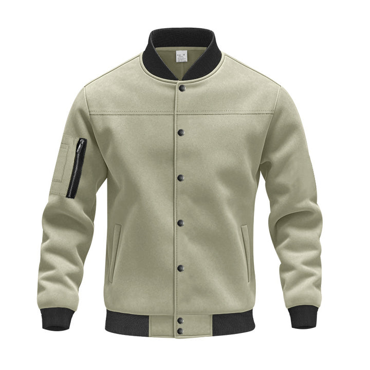 Herren Varsity-Bomberjacke mit Druckknopfverschluss, Ärmeltasche und gerippten Bündchen – Brevano