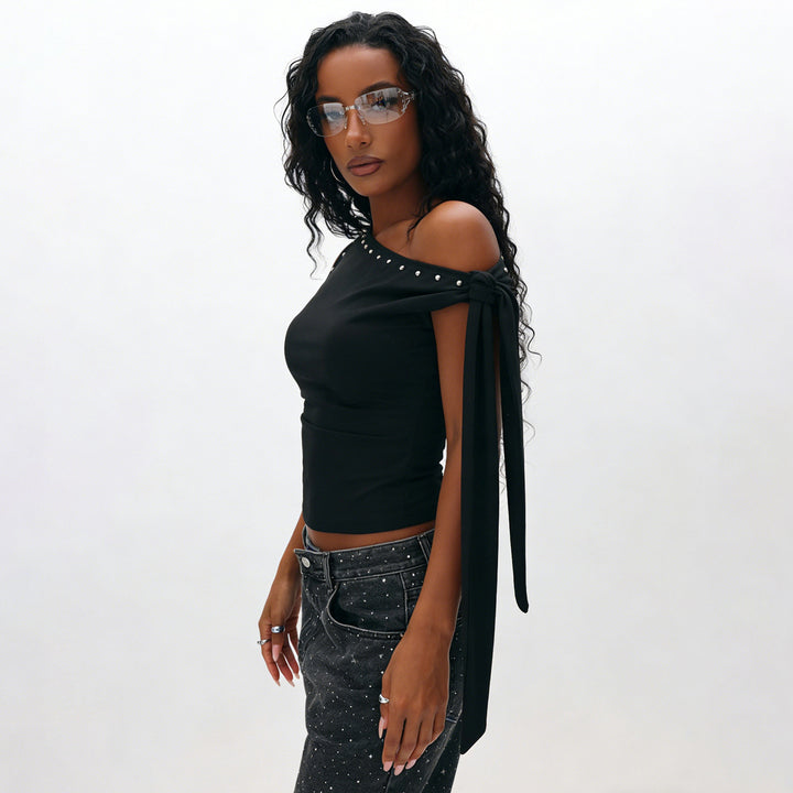 Damen Elegantes One-Shoulder Top mit dekorativen Steinen Echo Archiv