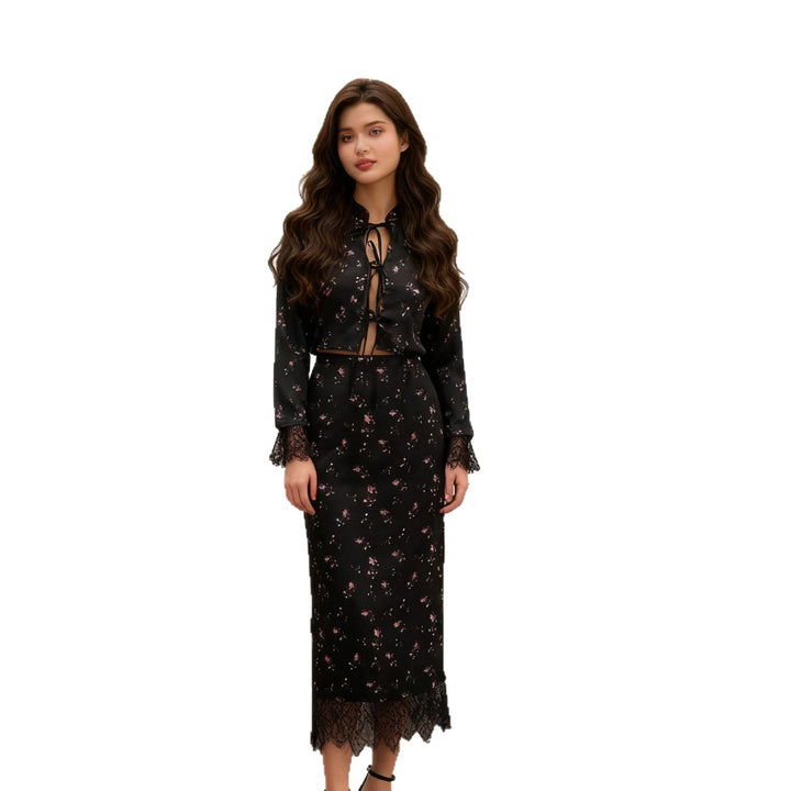 Damen Elegantes Maxikleid mit Spitzenbesatz und floralem Design Echo Archiv