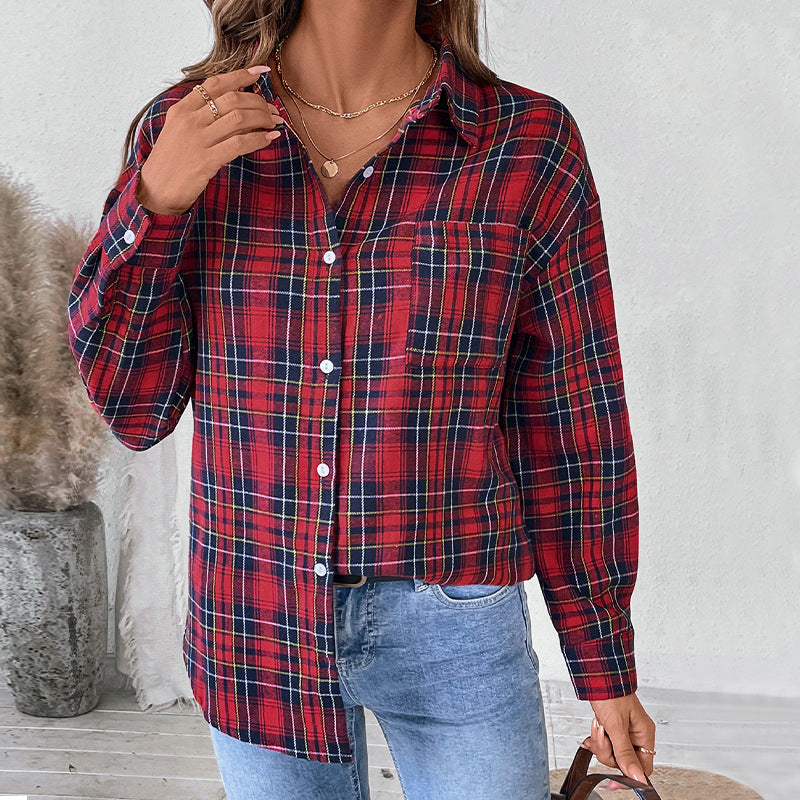Damen Oversize-Karo-Hemdbluse aus weichem Flanell mit Brusttasche und verlängertem Rückenteil Echoarchiv