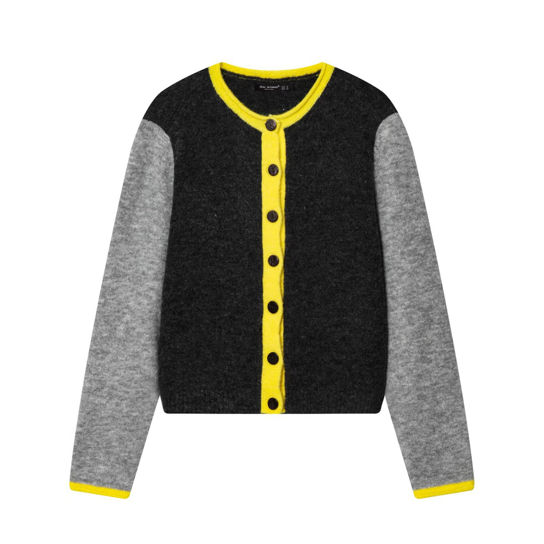 Damen Cardigan mit kontrastfarbener Knopfleiste und zweifarbigen Ärmeln Echoarchiv